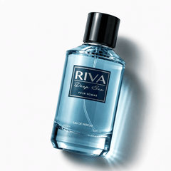 Majestic Perfumes India RIVA DEEP SEA 100ml perfume bottle with deep blue and silver design, standing upright on a white background.