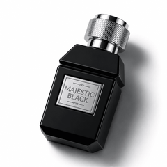 Majestic Black perfume bottle in 80ml, from Majestic Perfumes India, with a sleek black design and elegant labeling.