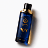 Majestic Perfumes India 90 N 100ml perfume bottle with elegant design and clear labeling, displayed on a neutral background.