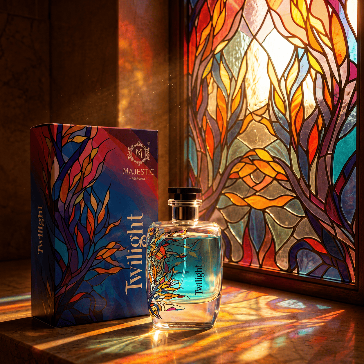 Majestic Perfumes India Twilight 100ml Eau de Parfum bottle with elegant packaging and dark purple accents.