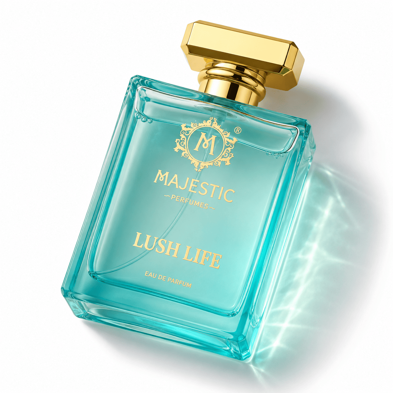 Majestic Perfumes India Lush Life 50ML perfume bottle with elegant design and clear branding on a white background.