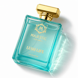 Majestic Perfumes India Lush Life 50ML perfume bottle with elegant design and clear branding on a white background.