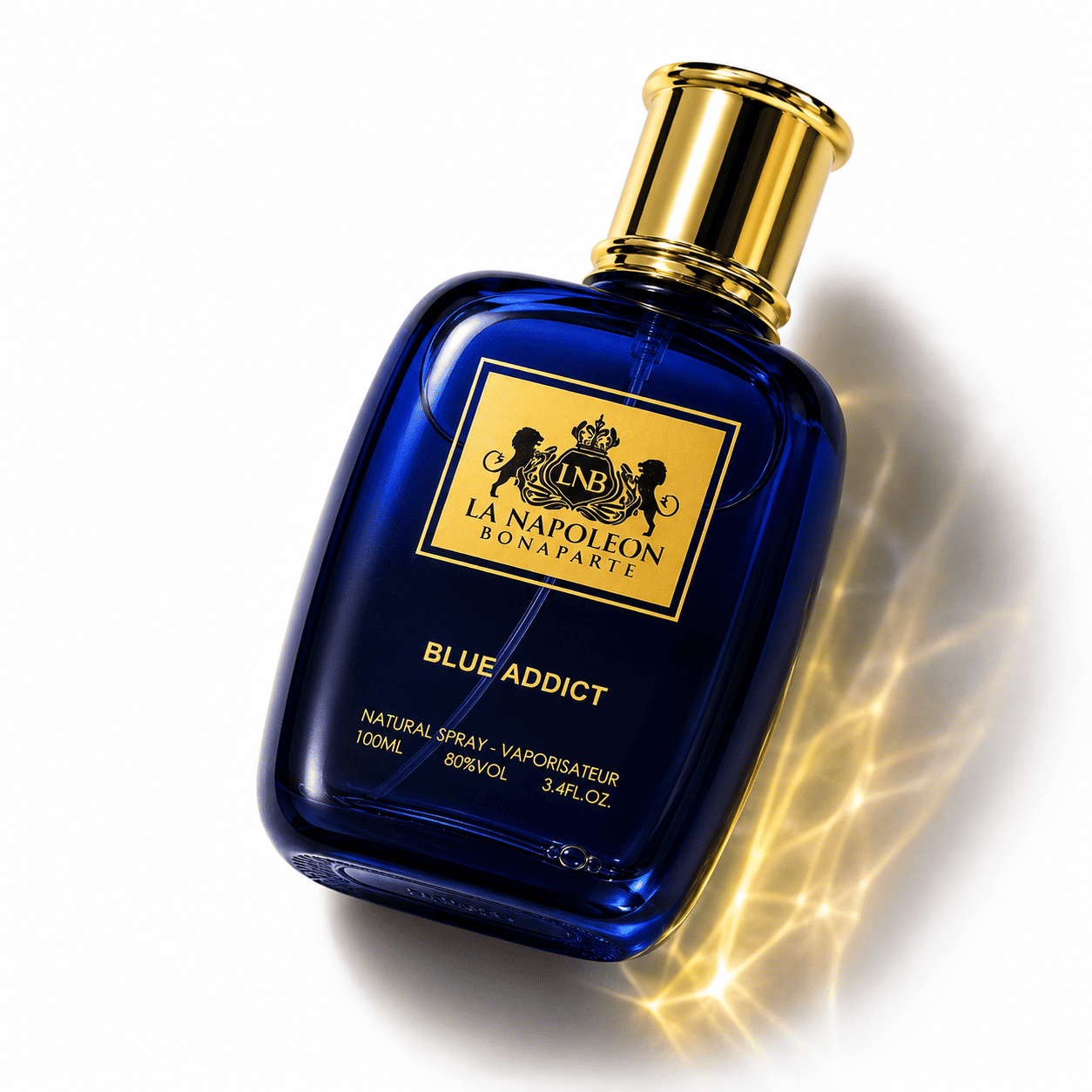 Blue Addict perfume bottle by Majestic Perfumes India, featuring a sleek blue design and elegant fragrance packaging.