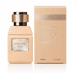 Majestic Silk Eau de Parfum by Majestic Perfumes India, 80ml bottle with elegant design and luxurious fragrance.