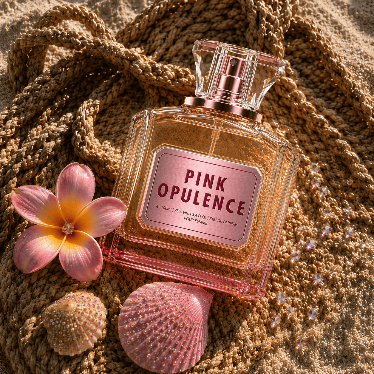Pink Opulence 100ML perfume bottle by Majestic Perfumes India, elegant pink design with a sleek glass finish.