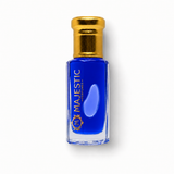 Blue Desire 12ml perfume by Majestic Perfumes India, featuring a sleek blue bottle with a silver cap.