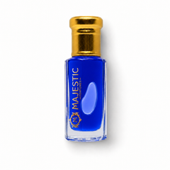 Blue Desire 12ml perfume by Majestic Perfumes India, featuring a sleek blue bottle with a silver cap.