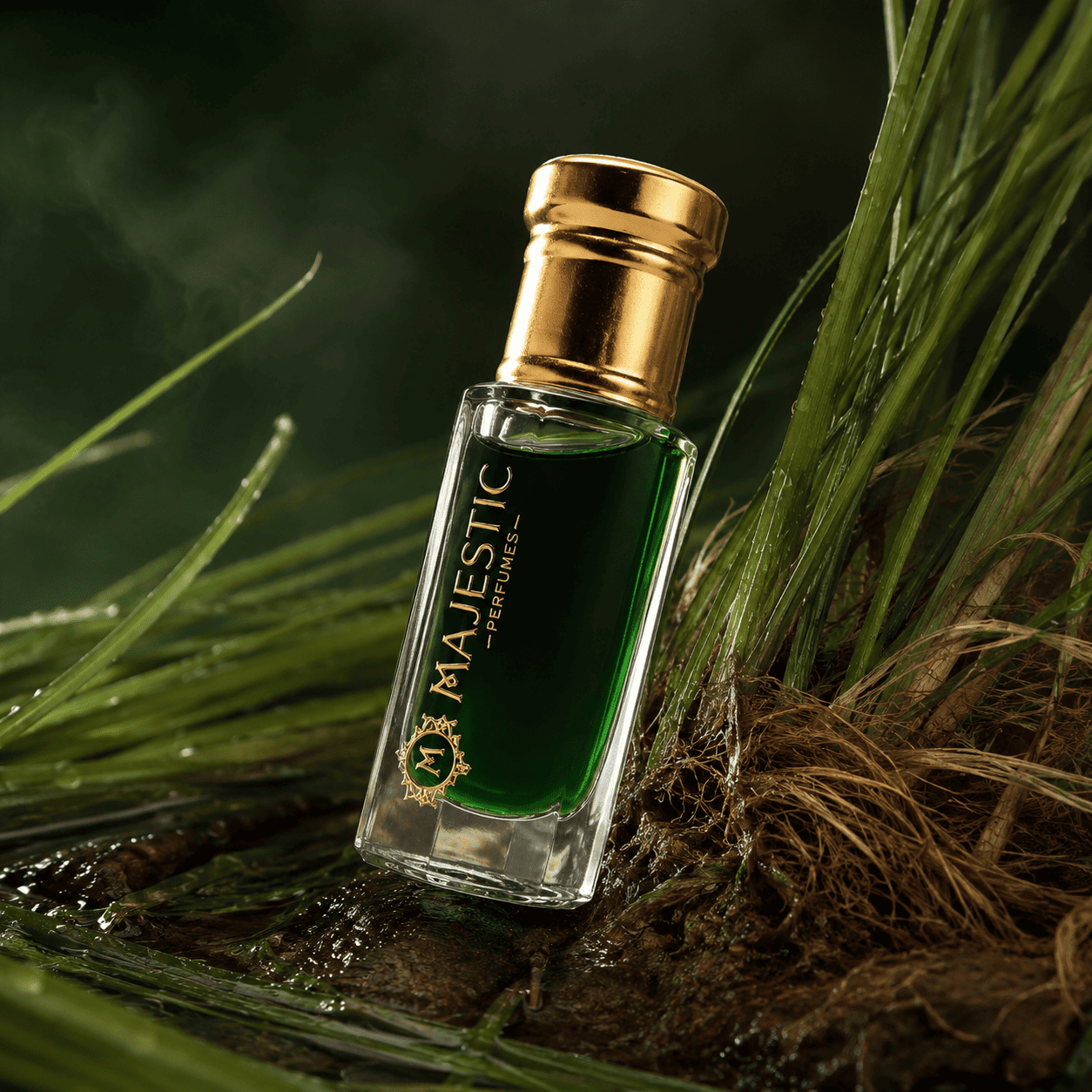 Majestic Perfumes India Ruh Khus 12ml perfume bottle with clear packaging and elegant design for aromatic scent.