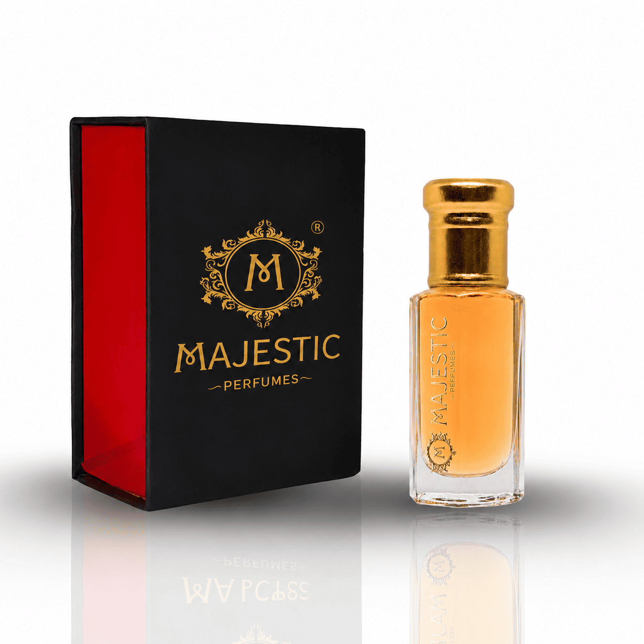 Majestic Perfumes India AURUM 12ML perfume bottle with elegant packaging and gold accents on a white background