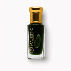 Majestic Perfumes India Ruh Khus 12ml perfume bottle, elegant design, showcasing the fragrance's packaging.