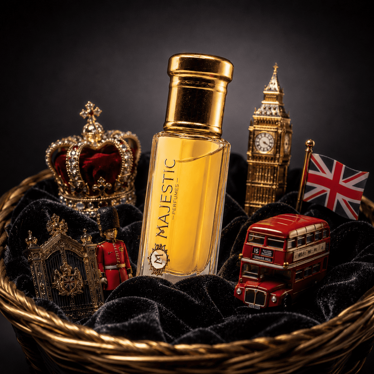 Majestic Perfumes India London Night 12ml perfume bottle with sleek design and dark packaging, showcasing a luxurious fragrance.