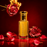 Majestic Perfumes India Burning Rose 12ml perfume bottle with a sleek design and floral rose scent.