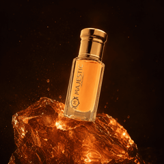 Aurumm 12ml perfume bottle by Majestic Perfumes India, sleek glass container with a metallic cap and elegant design.