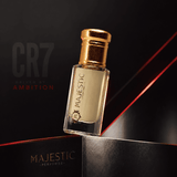 CR7 12ML perfume bottle by Majestic Perfumes India, sleek glass container with Cristiano Ronaldo branding and silver accents.