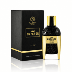 Majestic Perfumes India Emperor 100ML perfume bottle with elegant design and clear glass showcasing the fragrance inside.