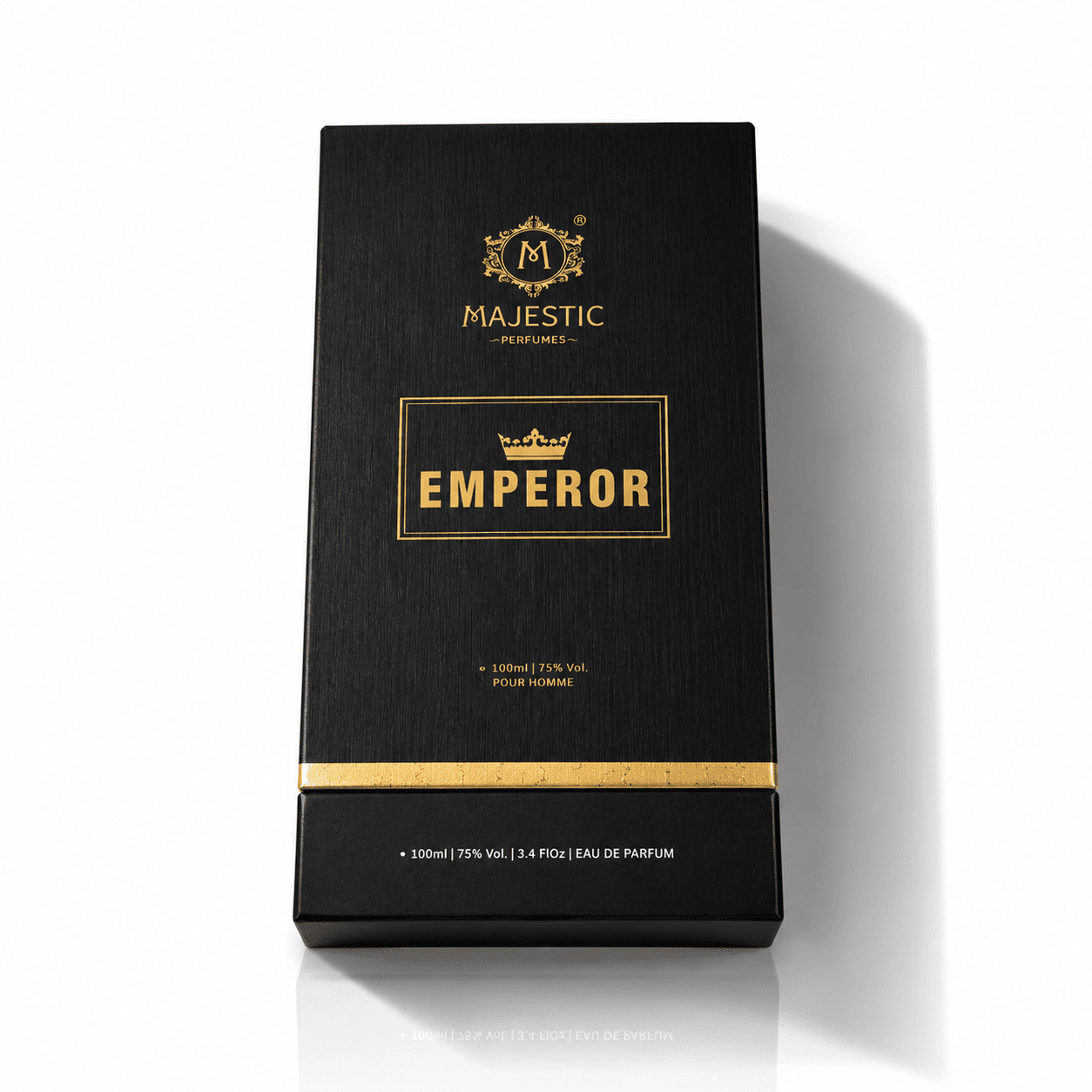 Elegant bottle of Emperor 100ML perfume by Majestic Perfumes India with a sleek design and luxurious packaging.