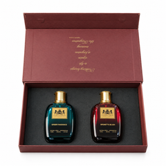 Luxury Burgundy perfume gift set by Majestic Perfumes India, featuring elegant bottles and packaging for La Napoleon Bonaparte fragrance.