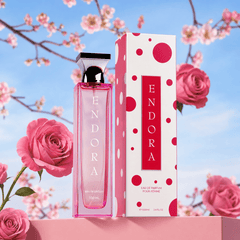 Majestic Perfumes India Endora 100ML perfume bottle with elegant design and clear glass, showcasing the fragrance container.
