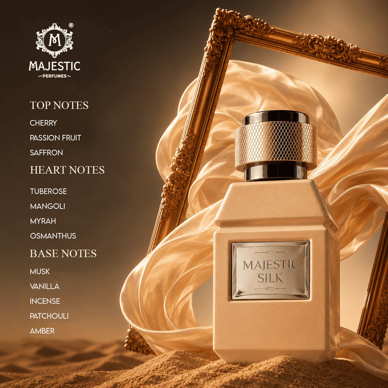 Majestic Silk Eau de Parfum by Majestic Perfumes India, 80ml bottle with elegant packaging and a luxurious fragrance.