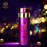 Majestic Perfumes India Zest 200ml perfume bottle, clear glass with yellow liquid and elegant packaging design.